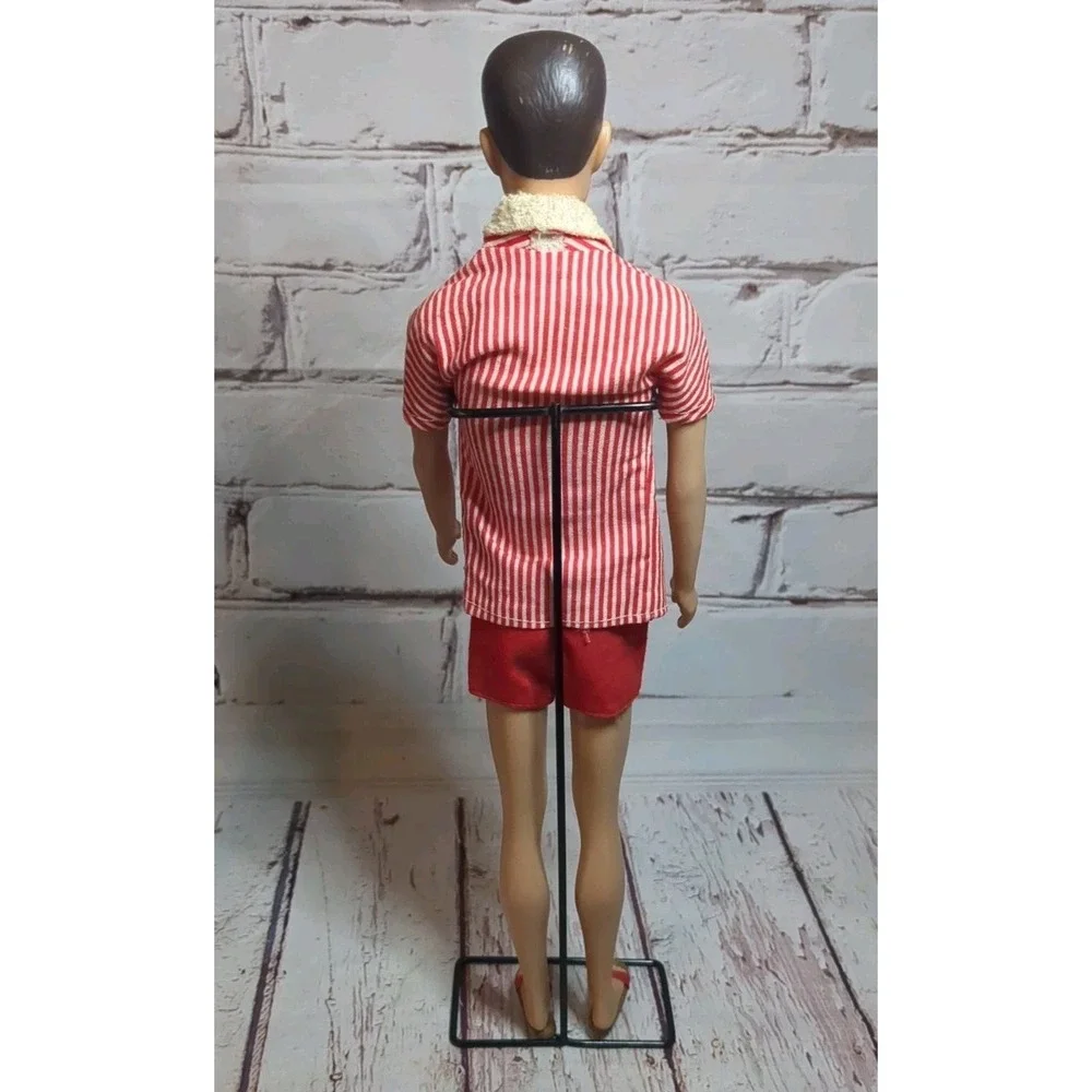 Vintage Brunette Straight Leg Ken‎ Doll #750 w/Original Outfit, sandals, stand